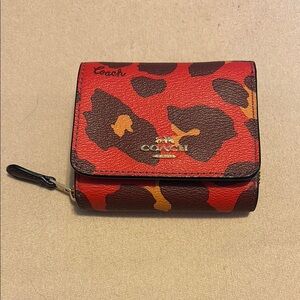 Coach Micro Wallet in Red and Brown Leopard